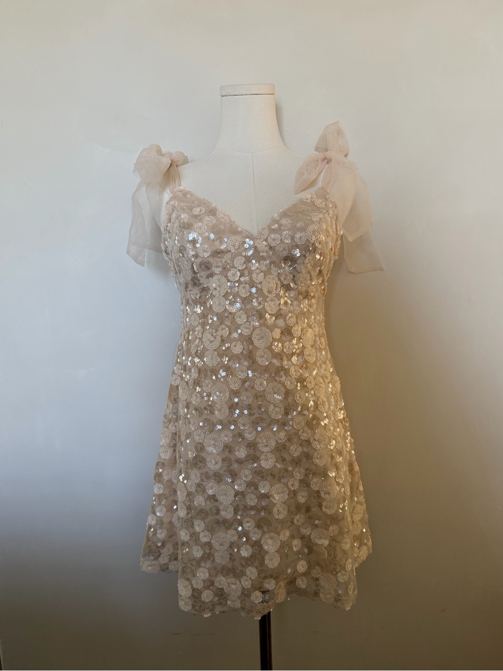 NWT Francesca's Champagne Sequin Floral Mini Dress size small